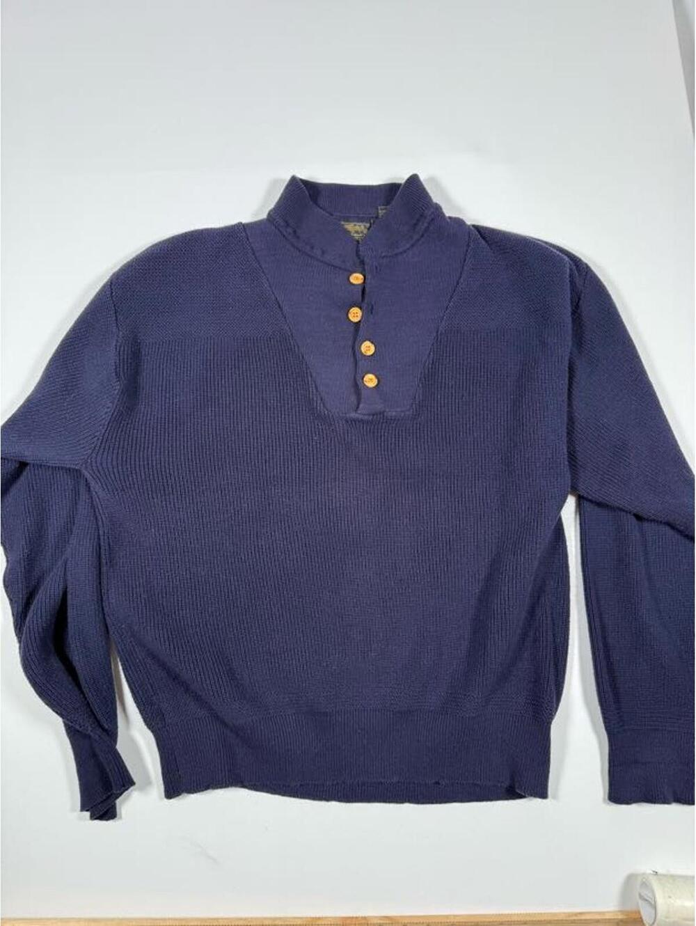 Eddie Bauer Navy Blue Knit Sweater with Button Placket XL